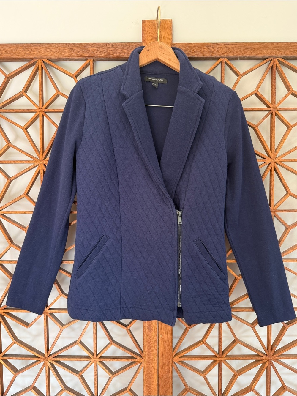 Banana Republic Quilted Zip Up Cardigan Jacket Navy Blue Small EUC